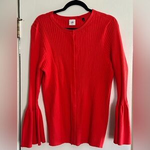 CAbi Trumpet Bell-Sleeve Cardigan/Red Ribbed Sweater Size XL